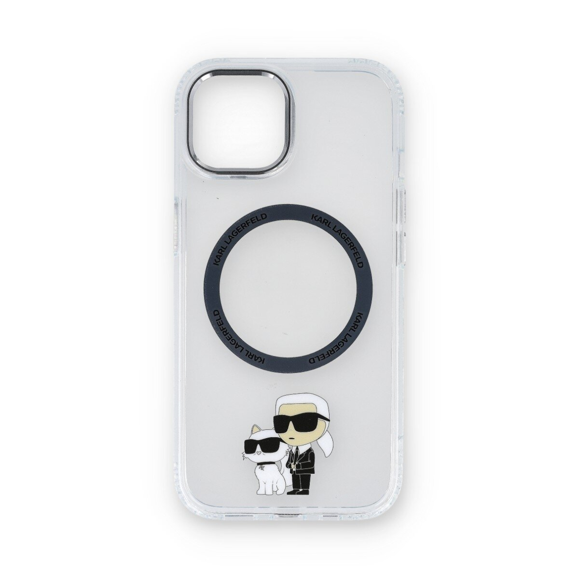 iPhone 15 / 14 / 13 transparent NFT Karl and Choupette IML MagSafe KARL LAGERFELD nugarėlė
