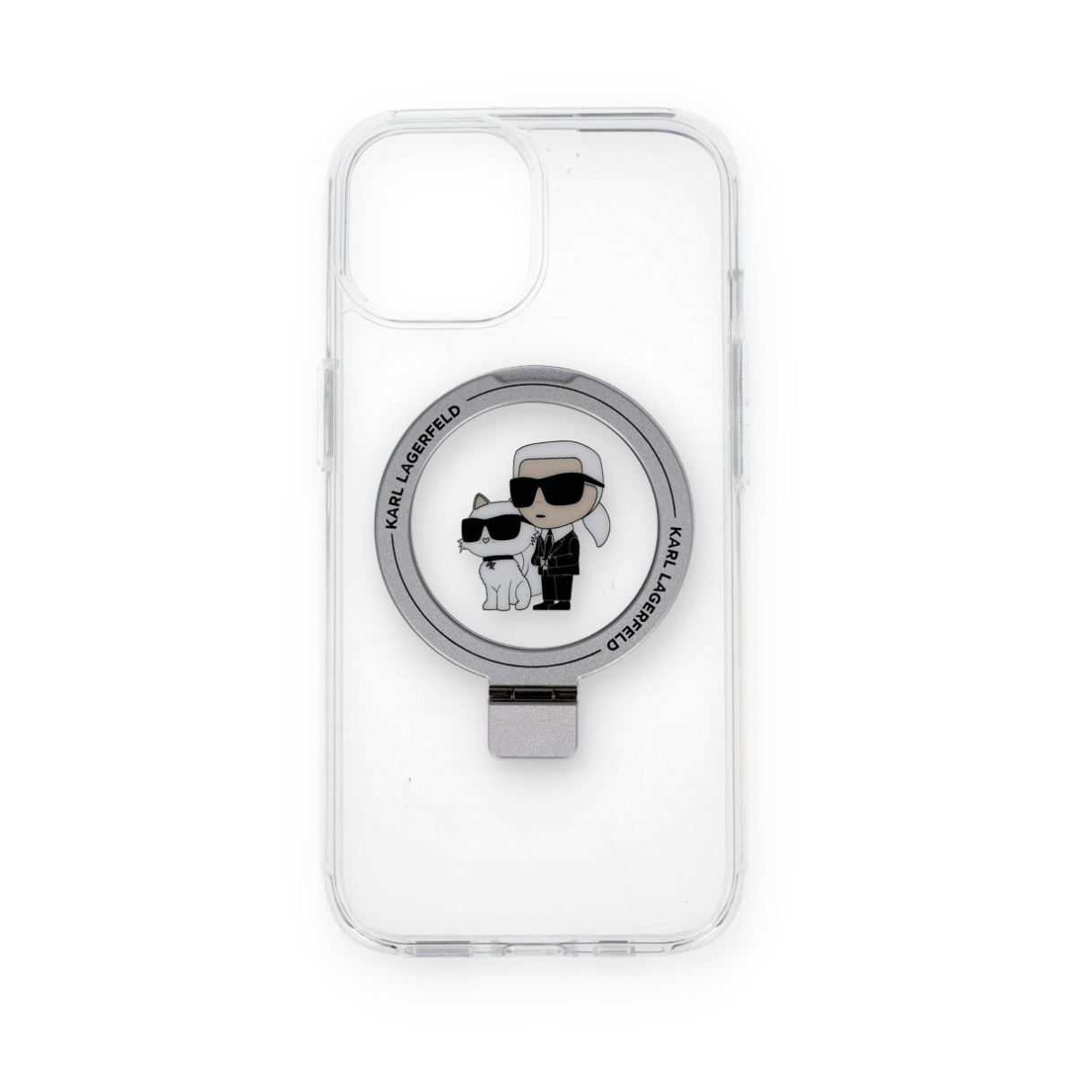 iPhone 15 / 14 / 13 white Ring Stand MagSafe Karl and Choupette KARL LAGERFELD nugarėlė