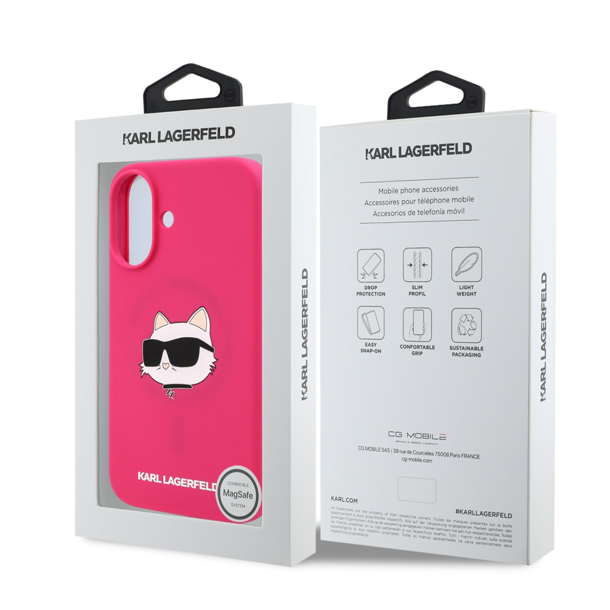 iPhone 16 fuschia Magsafe Sil Choupette Head Print KARL LAGERFELD nugarėlė 7