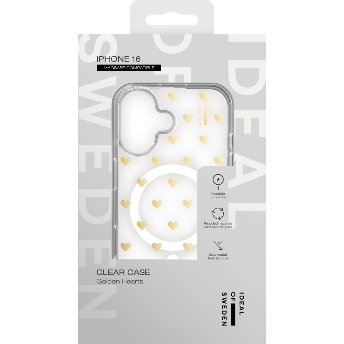 iPhone 16 iDeal Of Sweden Clear MagSafe nugarėlė Golden Hearts 2