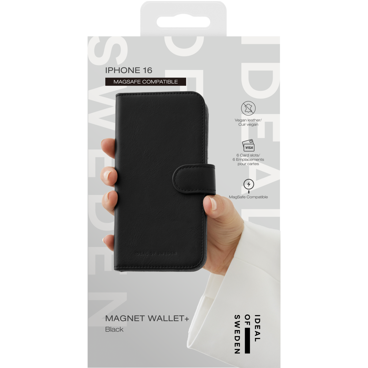 iPhone 16 iDeal Of Sweden dėklas MagSafe Magnet Wallet+ Black 4