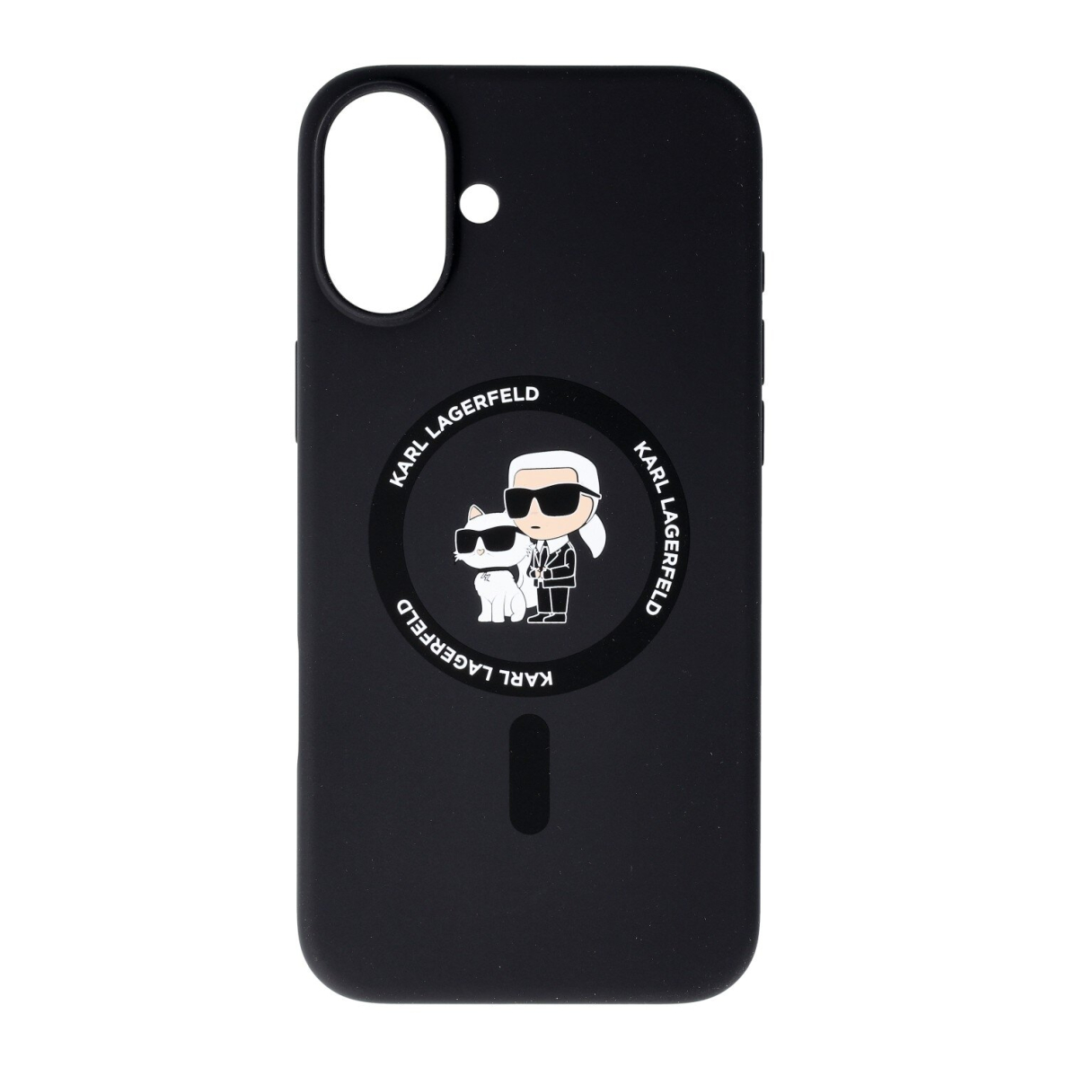 iPhone 16 PLUS black Magsafe Silicone KC Heads Ring KARL LAGERFELD nugarėlė