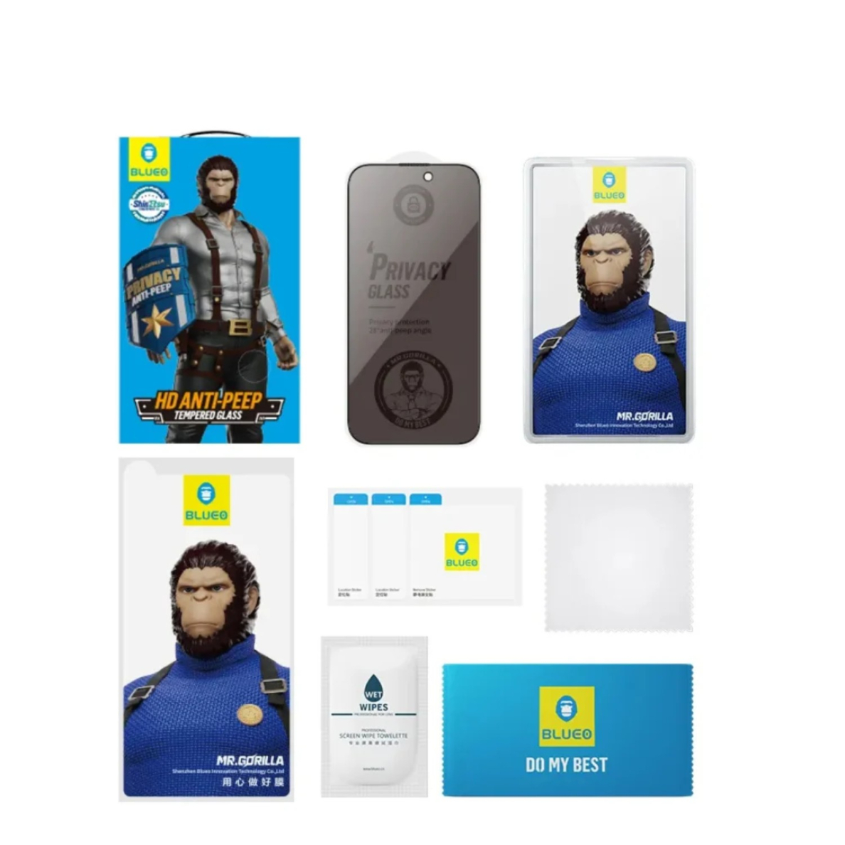 iPhone 16 PRO black pilnas Mr.Monkey 5D PRIVACY stiklas 1