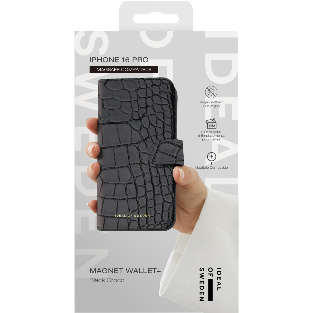 iPhone 16 PRO iDeal Of Sweden dėklas MagSafe Magnet Wallet+ Black Croco 3 iPhone 16 PRO iDeal Of Sweden dėklas MagSafe Magnet Wallet+ Black Croco 3