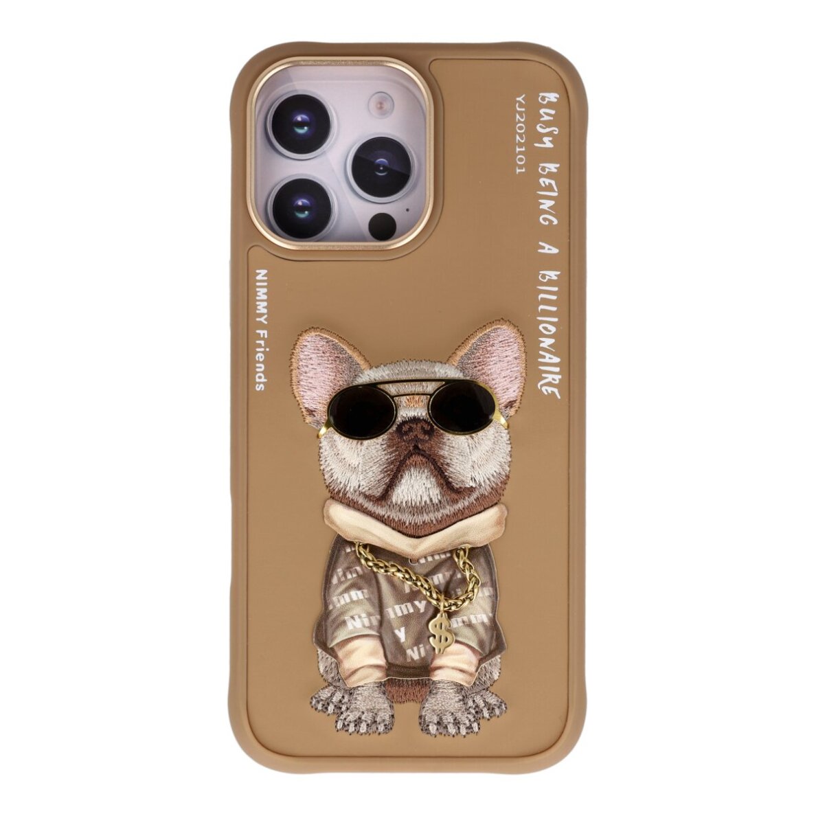 iPhone 16 PRO MAX beige NIMMY Bulldog with Glasses nugarėlė iPhone 16 PRO MAX beige NIMMY Bulldog with Glasses nugarėlė