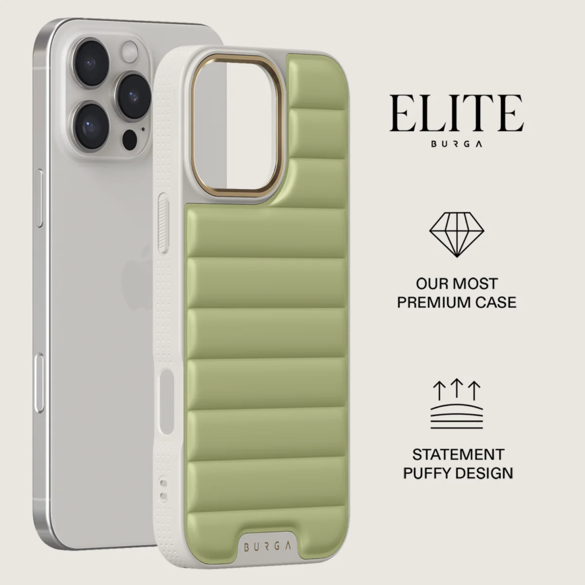 iPhone 16 PRO MAX Elite Light Puffy Gold Matcha BURGA nugarėlė 1