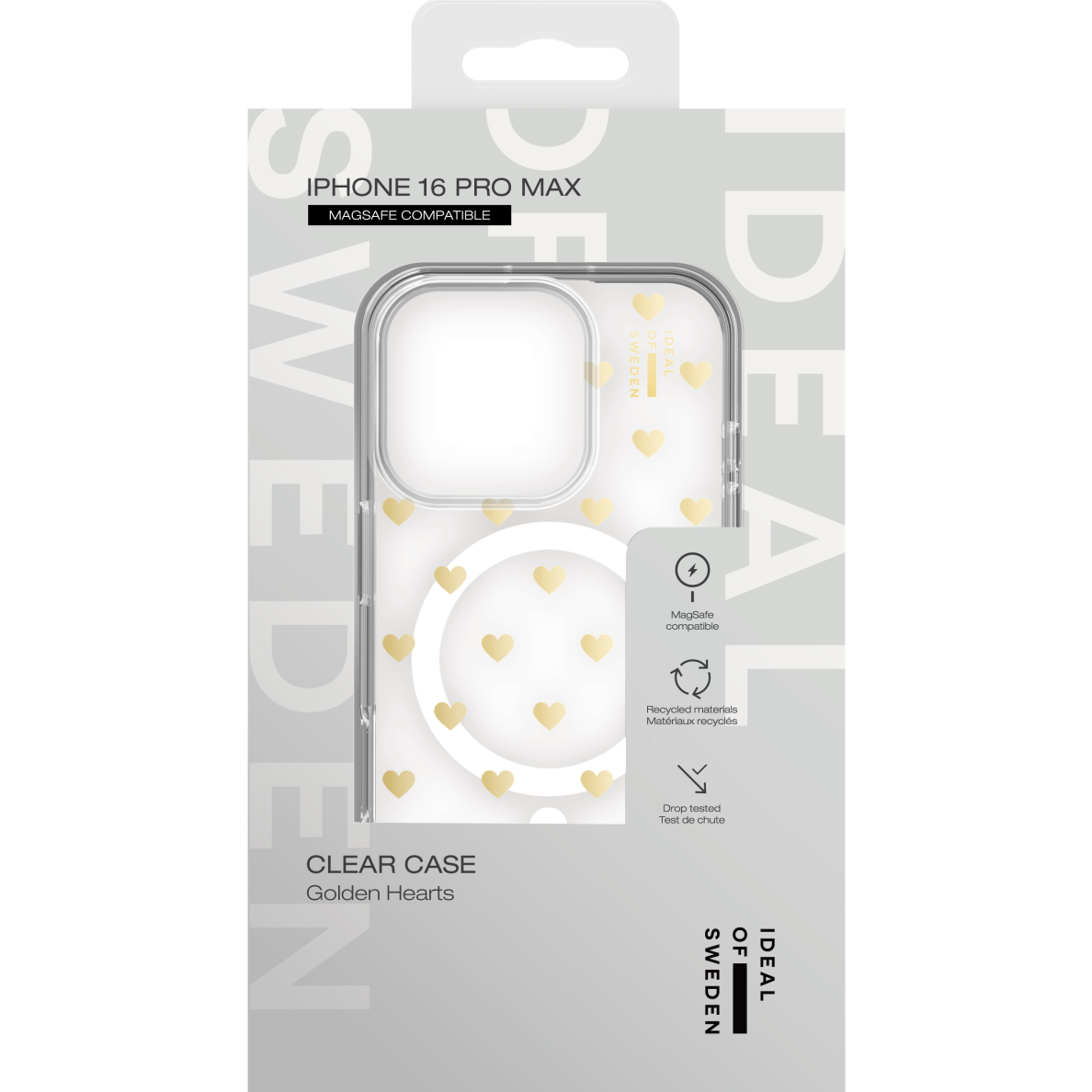 iPhone 16 PRO MAX iDeal Of Sweden Clear MagSafe nugarėlė Golden Hearts 2