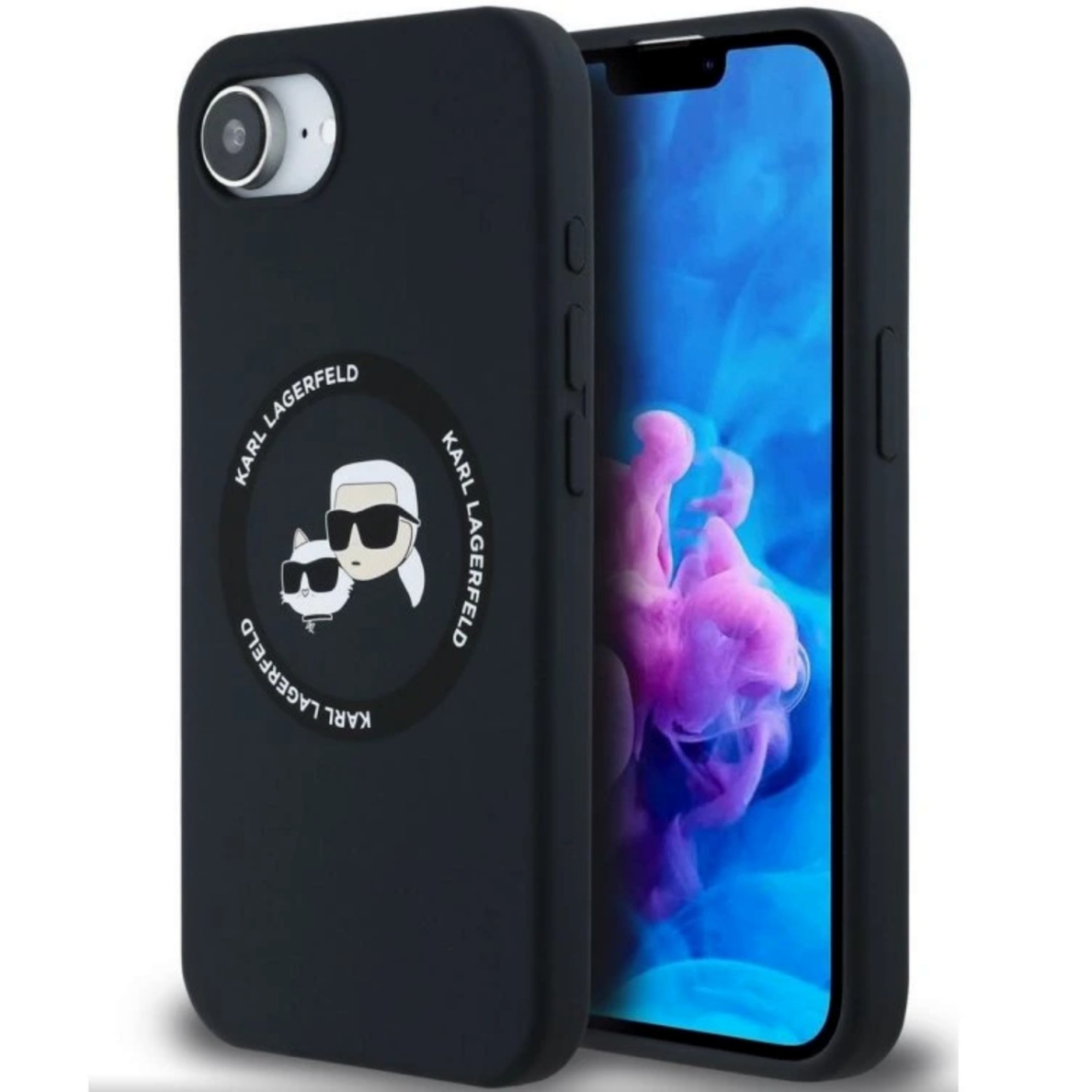 iPhone 16e black Magsafe Silicone KC Heads Ring KARL LAGERFELD nugarėlė 1