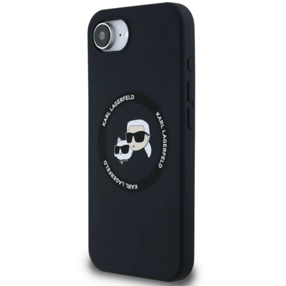 iPhone 16e black Magsafe Silicone KC Heads Ring KARL LAGERFELD nugarėlė 2