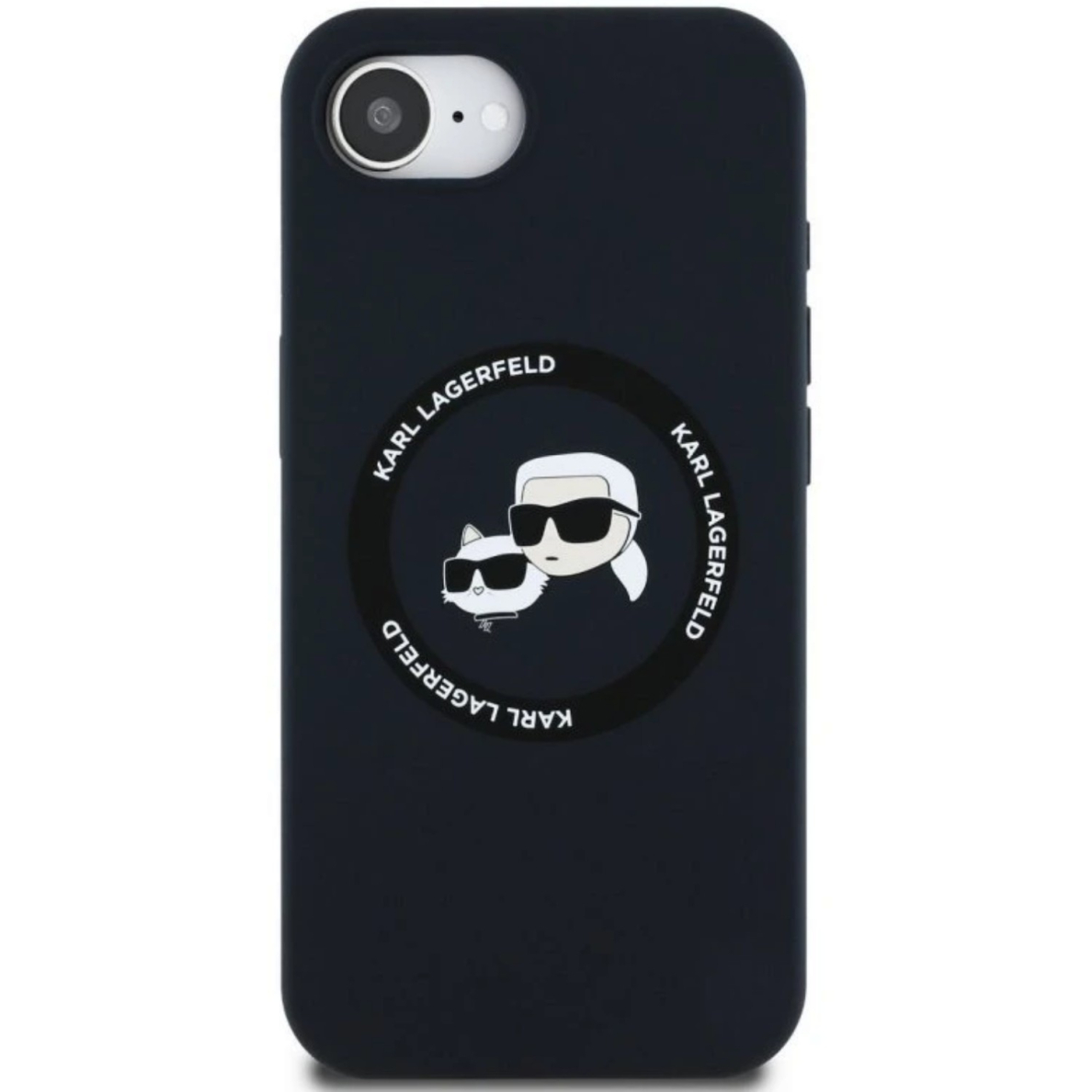 iPhone 16e black Magsafe Silicone KC Heads Ring KARL LAGERFELD nugarėlė