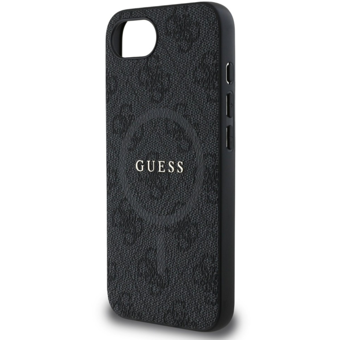 iPhone 16e black PU Leather 4G Collection Metal Logo MagSafe GUESS nugarėlė 2