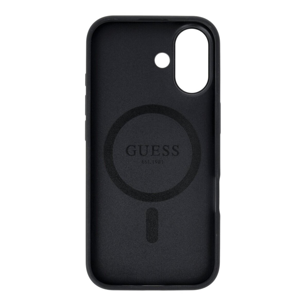 iPhone 17 black MagSafe PU 4G Ring Classic Logo GUESS nugarėlė 1