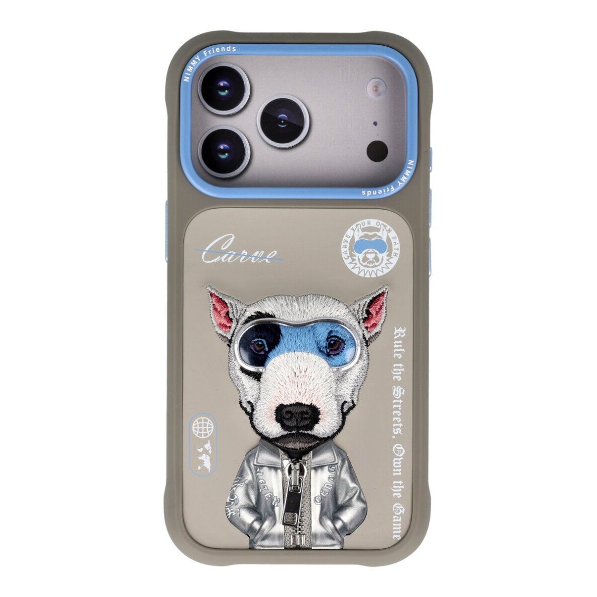 iPhone 17 PRO grey NIMMY Bull Terrier with Glasses nugarėlė