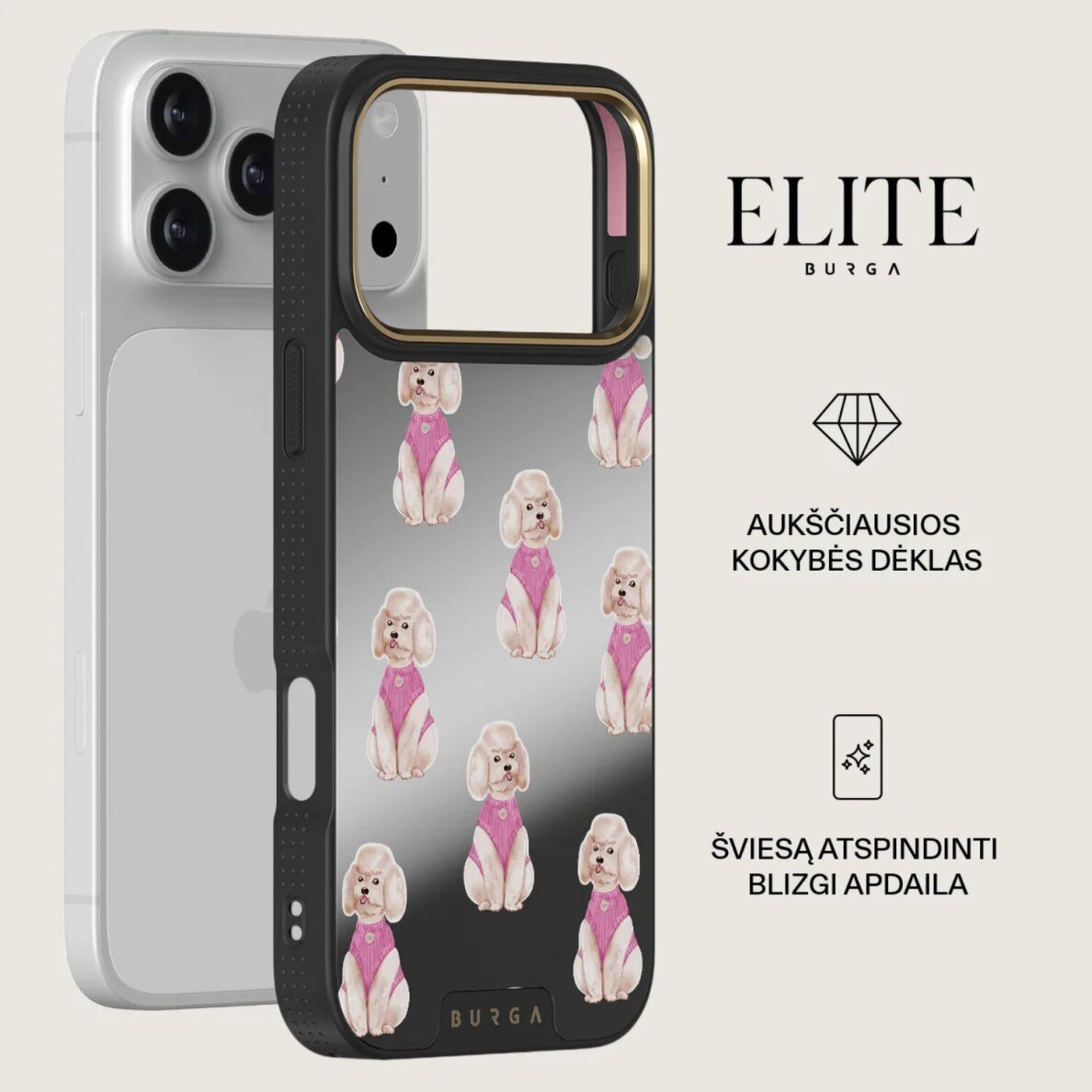 iPhone 17 PRO MAX Elite Mirror Gold MagSafe Poodle BURGA nugarėlė 1