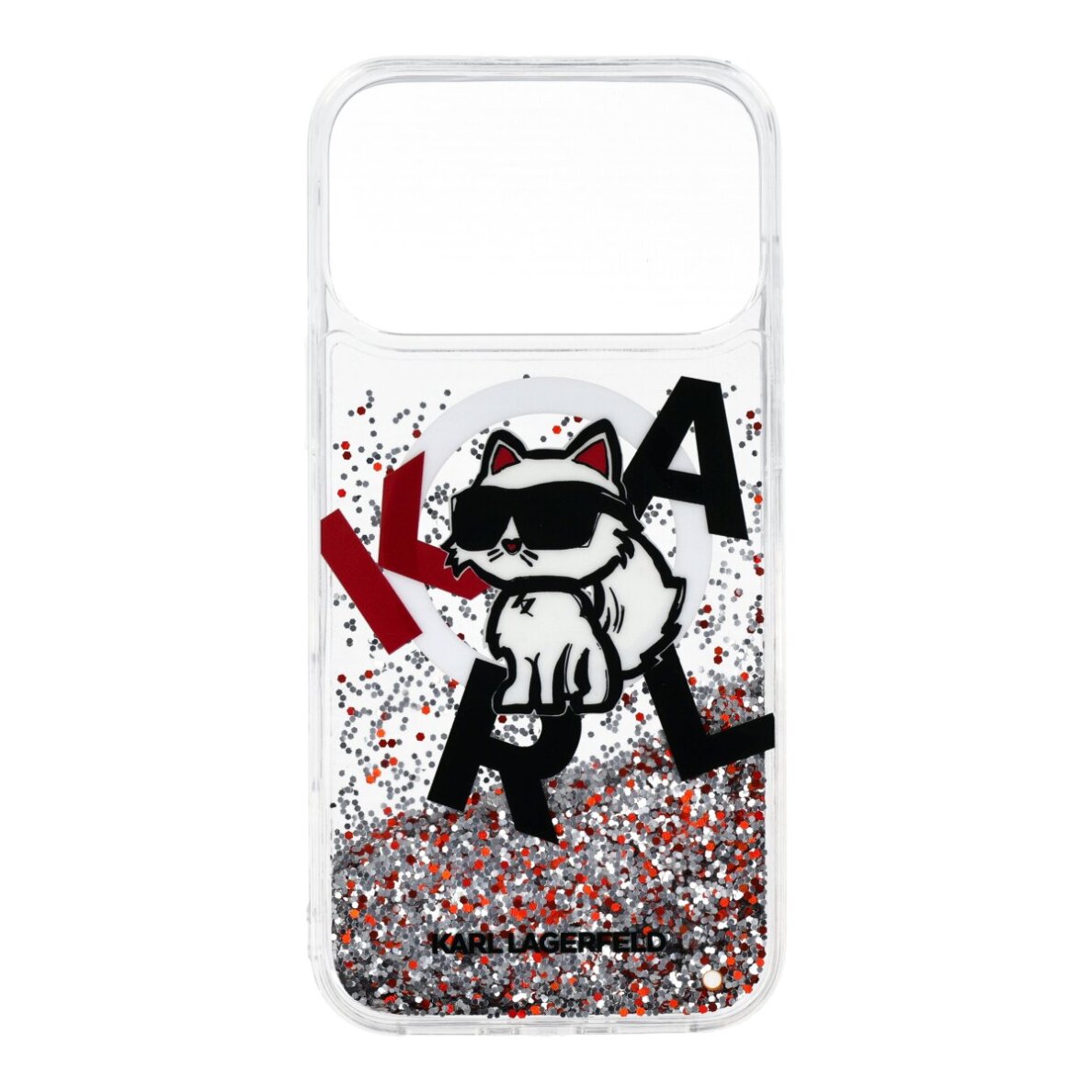 iPhone 17 PRO MAX transparent MagSafe Liquid Glitter Choupette KARL LAGERFELD nugarėlė