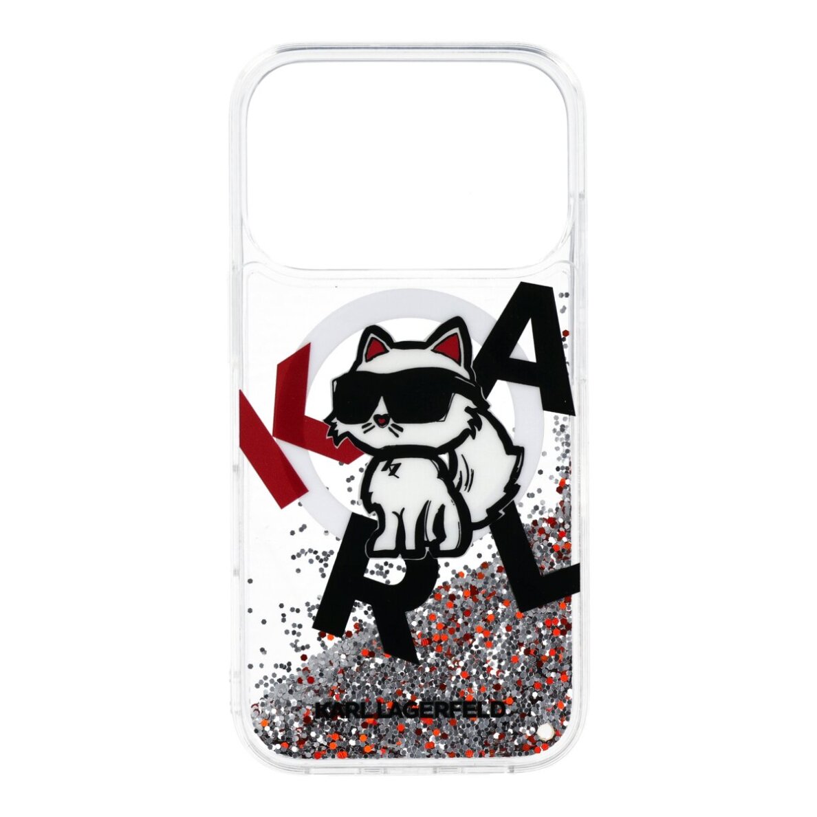 iPhone 17 PRO transparent MagSafe Liquid Glitter Choupette KARL LAGERFELD nugarėlė