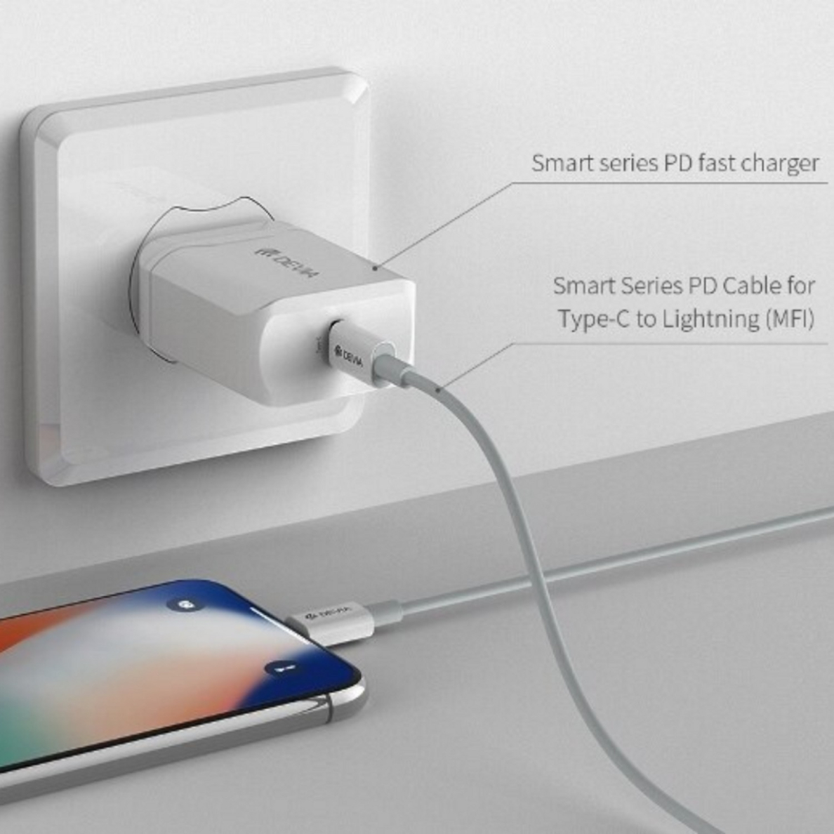 iPhone 5/6/7/8/X/11 SMART PD MFI 18W laidas DEVIA 10