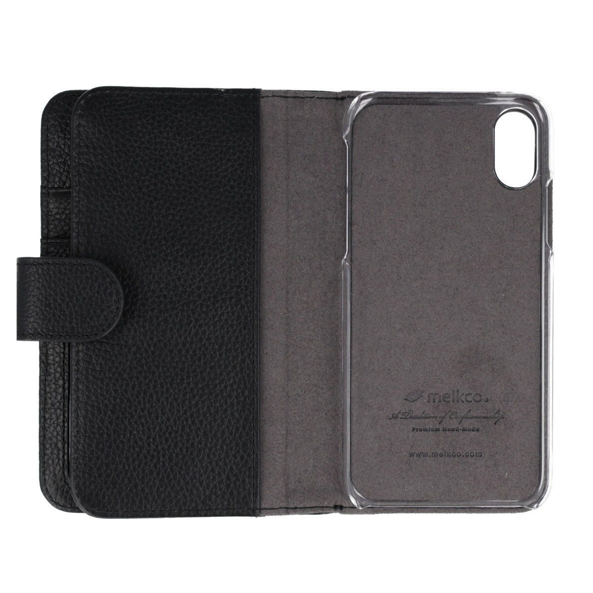 iPhone X/XS juodas odinis MELKCO WALLET+ BOOK dėklas 2