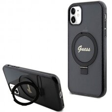 Iphone 11 black Ring Stand Script Glitter MagSafe GUESS nugarėlė
