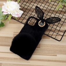 iPhone 11 Pro juoda nugarėlė Fluffy rabbit decor