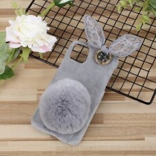 iPhone 11 Pro pilka nugarėlė Fluffy rabbit decor