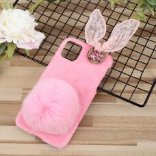 iPhone 11 Pro šviesiai rožinė nugarėlė Fluffy rabbit decor