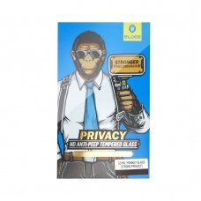 iPhone 12 MINI juodas pilnas Mr. Monkey 5D PRIVACY stiklas