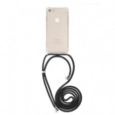 iPhone 12 MINI skaidri CORD nugarėlė su juoda virvute ant kaklo
