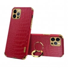 iPhone 12/12 PRO raudona SULADA CROCO nugarėlė
