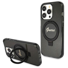 Iphone 13 PRO MAX black Ring Stand Script Glitter MagSafe GUESS nugarėlė
