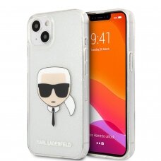 iPhone 13 sidabro spalvos glitter KARL LAGERFELD nugarėlė KLHCP13MKHTUGLS