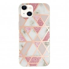 iPhone 13 tracy nugarėlė Geometric marble white/pink
