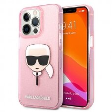 iPhone 13 PRO rožinė glitter KARL LAGERFELD nugarėlė KLHCP13LKHTUGLP