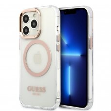 iPhone 13 PRO skaidri + aukso spalvos Magsafe GUESS nugarėlė GUHMP13LHTRMD
