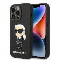 iPhone 14 PRO MAX black Silicone Ikonik Magsafe KARL LAGERFELD nugarėlė