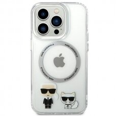 iPhone 14 PRO skaidri + sidabro sp. Magsafe KARL LAGERFELD nugarėlė KLHMP14LHKCT