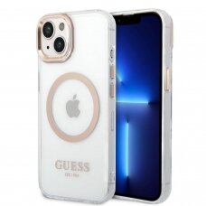 iPhone 14/13 skaidri + aukso spalvos Magsafe GUESS nugarėlė GUHMP14SHTRMD