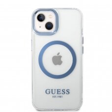 iPhone 14/13 skaidri + mėlyna Magsafe GUESS nugarėlė GUHMP14SHTRMB