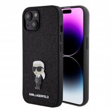 iPhone 15 / 14 / 13 black Ikonik Fixed Glitter Metal PIN KARL LAGERFELD nugarėlė