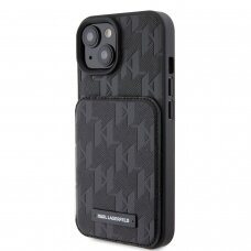 iPhone 15 / 14 / 13 black Saffiano Cardslots and Stand Monogram KARL LAGERFELD nugarėlė