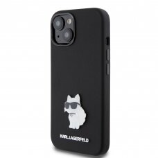 iPhone 15 / 14 / 13 black Silicone Metal PIN KARL LAGERFELD nugarėlė
