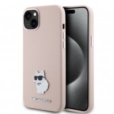 iPhone 15 / 14 / 13 pink Silicone Metal PIN KARL LAGERFELD nugarėlė