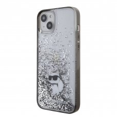 iPhone 15 PLUS silver Liquid Glitter Choupette KARL LAGERFELD nugarėlė