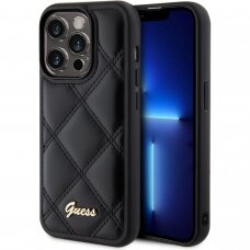 iPhone 15 PRO black PU Quilted Metal Logo GUESS nugarėlė