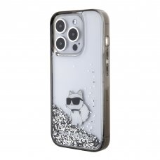 iPhone 15 PRO MAX silver Liquid Glitter Choupette KARL LAGERFELD nugarėlė