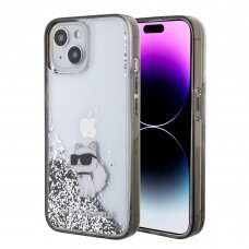 iPhone 15 / 14 / 13 silver Liquid Glitter Choupette KARL LAGERFELD nugarėlė