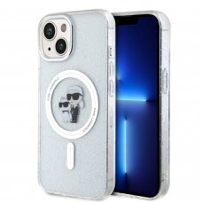 iPhone 15 / 14 / 13 transparent Glitter MagSafe Karl&Choupette KARL LAGERFELD nugarėlė