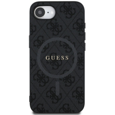 iPhone 16e Black PU Leather 4G Collection Metal Logo MagSafe GUESS nugarėlė