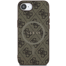 iPhone 16e Brown PU Leather 4G Collection Metal Logo MagSafe GUESS nugarėlė