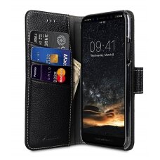 iPhone XS MAX juodas odinis MELKCO WALLET BOOK dėklas